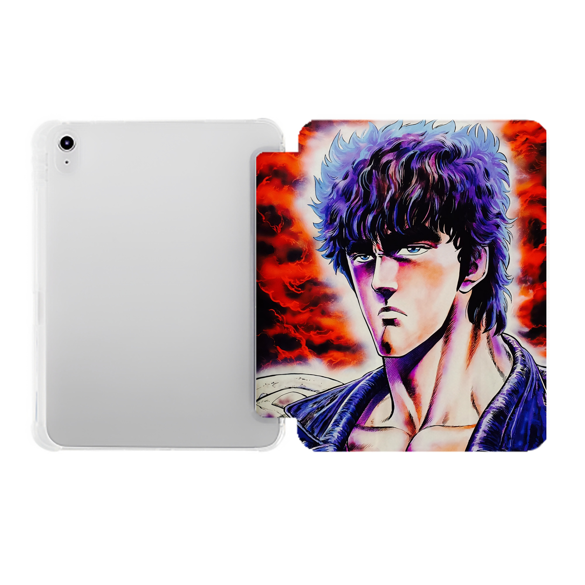 （画像用） 北斗の拳 Fist of the North Star IPad ケース ペン収納付き 三つ折りスタンド PUレザー×シリコン 対応機種9.5/10.5/10.9インチ